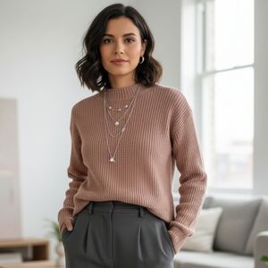 SELECTED FEMME L Modern Contemporary Minimalist Waffle Knit Mock Neck Sweater